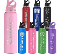 Bouteilles d'Eau Personnalisées avec Design de Noms 350/500/700/950 ml 1L avec Poignée et Paille Bouteille Isotherme Acier Inoxydable Personnalisable avec Texte pour Sports Voyages Bureau