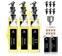 Bouteilles d'huile et de vinaigre - Lot de 6 × 250 ml - Verre borosilicaté - Forme rectangulaire - Becs verseurs anti-gouttes - Étiquettes et stylo - Entonnoir et bouchon en acier inoxydable - Blanc