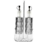 Bouteilles en Inox Verre pour Huile Vinaigre 2x320ml avec Support Solide Argent