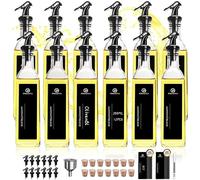 Bouteilles en verre pour huile et vinaigre - Lot de 12 de 250 ml - Verre borosilicaté - Forme rectangulaire - Bec verseur et bouchon - Étiquettes et entonnoir en acier inoxydable - Transparentes