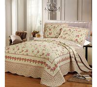 Boutis Couvre Lit Dessus De Lit Matelassé 2 Personnes Matelassé De Luxe Coton Patchwork, Couverture Courtepointe Boutis Avec 2 Taies D'oreiller Parure De Lit,VB-230X250CM