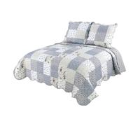 Boutis Patchwork Bleu Victoria - 230x250 cm - Boutis 2 places avec 2 taies 65x65cm - Couvre lit matelassé - Autrefois