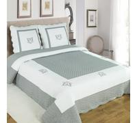 Boutis Peaceland Gris 260x260 cm + 2 Taies d'oreiller carrées - Couvre lit Matelassé Élégant - Idéal pour Grand Lit Double
