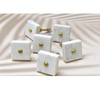 Bouton carré en marbre et laiton, bouton de meuble moderne, ferrures décoratives, accessoires d'ameublement, poignées d'armoire, bouton de tiroir (blanc), 6