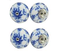 Bouton De Meuble 4 Pièces Meubles De Style Chinois Poignée En Céramique Peinture À L'Encre Poignée Rétro Monotrou Petite Fleur Bleu Et Blanc