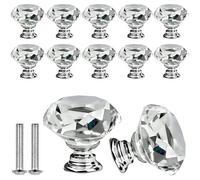 Bouton de Meuble Cristal, 10 Pcs 30mm Poignées Transparent Diamant Cristal, Bouton de Porte Tiroir Placard
