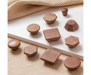 Bouton de tiroir hexagonal carré rond en bois, bouton d'armoire placard. Poignée de porte d'armoire de cuisine, décoration de meuble, boutons en bois Hêtre-22x22mm,Carré-Noyer-40mm,Hexagone-Hêtre-60mm