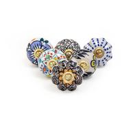 Bouton meuble Bouton de tiroir Poignee de porte en céramique, paquet de 6 Poignees de porte à motifs floraux Vintage Inde a la main Assorted, pour portes, tiroirs, armoires et porte a battants