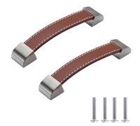 Bouton Placard 2 Pièces Tiroir En Cuir Poignée De Meuble En Cuir Noir Armoire Armoire Bouton De Porte,Pas 128mm (Marron Clair)