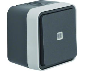 Bouton poussoir 1O/1F lumineux cubyko étanche IP55 gris pose en saillie - HAGER WNC021