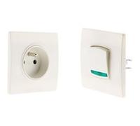 Bouton poussoir avec voyant et prise 2P+T 16A - Blanc - Zenitech Blanc G