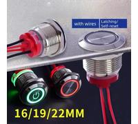 Bouton poussoir/commutateur 16/19/22mm court en métal argenté 6/12/24/220V, à réinitialisation automatique, verrouillable, avec voyant lumineux et câble de 15cm pour voiture (Marche/Arrêt) White power