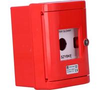 Bouton-poussoir coupe-feu SP22 dans un boîtier verrouillable avec indice de protection IP55, anneau nickelé
