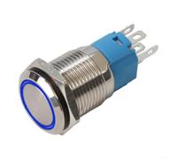 Bouton poussoir en acier inoxydable de 16 mm avec indicateur LED Interrupteur momentané pour électronique et panneaux de commande (bleu)