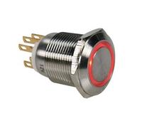 Bouton-poussoir en acier inoxydable spdt 1no 1nc - anneau rouge - 19mm