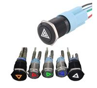 Bouton poussoir en métal anti-vandalisme de 16 mm/19 mm pour voiture, double signal clignotant d'arrêt d'urgence, momentané/crochet 12 V avec prise, 1 pièce (19 mm-blanc LED-Bl, LATCHING LOCKING_12