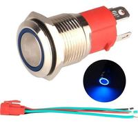 Bouton-poussoir instantané 220 V-230 V/15 A, étanche, éclairage LED bleu, bouton de démarrage métallique de 16 mm avec câble et fiche