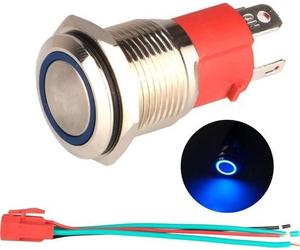 Bouton-poussoir instantané 220 V-230 V/15 A, étanche, éclairage LED bleu, bouton de démarrage métallique de 16 mm avec câble et fiche