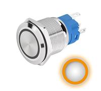 Bouton poussoir Momentané 16mm 12V-24V DC 4A, Anneau Orange, interrupteur lumineux LED en métal, étanche avec joint caoutchouc, pour alimentation électrique, électronique