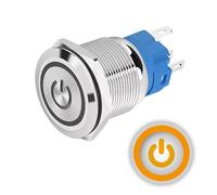 Bouton poussoir Momentané 16mm 12V-24V DC 4A, Logo alimentation Orange, interrupteur lumineux LED en métal, étanche avec joint caoutchouc, pour électrique et électronique