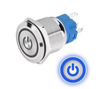 Bouton poussoir Verrouillé 16mm 12V-24V DC 4A, Logo alimentation Bleu, interrupteur lumineux LED en métal, étanche avec joint caoutchouc, pour électrique et électronique