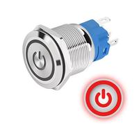 Bouton poussoir Verrouillé 16mm 12V-24V DC 4A, Logo alimentation Rouge, interrupteur lumineux LED en métal, étanche avec joint caoutchouc, pour électrique et électronique
