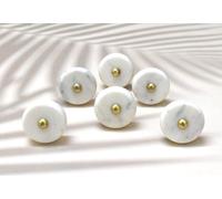 Bouton rond en laiton imitant la pierre | Poignée de porte | Poignée de tiroir | Bouton de meuble | Bouton d'armoire | Or | Pierre naturelle | Poignée en laiton (blanche) - lot de 6