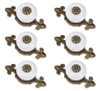 Boutons d'armoire, boutons de tiroir en céramique, boutons de meubles vintage avec vis en alliage pour tiroirs d'armoire, cuisine, lot de 6, cuivre et blanc