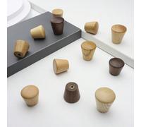 Boutons d'armoire en bois, poignées coniques, poignées de porte et de tiroir à trou unique, poignées rondes pour cuisine, quincaillerie de meubles Hêtre-24x28mm,Frêne-24x28mm,Chêne-24x28mm,Hêtre-22x22