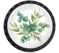 Boutons d'armoire, feuilles et branches d'eucalyptus en aquarelle, couleur verte, boutons de tiroir ronds, noirs, boutons de commode, poignées de porte d'armoire, quincaillerie pour cuisine, salle de