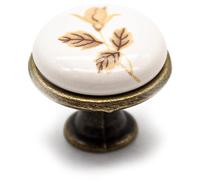 Boutons d'armoire vintage « Rose d'automne » | Ø 26,5 x 23 mm | 12 pièces | Boutons de meubles anciens en porcelaine et laiton | Décorations de porte rustiques | Poignées