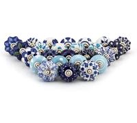 Boutons de porte bleus, boutons de porte anciens en céramique, poignées de tiroir, ferrures pour meubles de cuisine, boutons en laiton et boutons d'armoire – 25 pièces