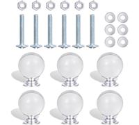 Boutons de porte en verre cristal, poignées for placards, paquet de 6 poignées en cristal, boule givrée transparente, poignée de porte de garde-robe, bouton de tiroir d'armoire en alliage d'aluminium
