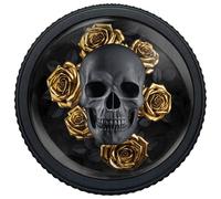 Boutons pour armoires de cuisine, style gothique, tête de mort noire avec des roses dorées, ronds, noir mat, boutons en aluminium, striés, à un trou, poignées de tiroir, ferrures, poignées de porte d'
