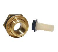 Boutté 2147517 TC20 Traversée de cuve laiton mâle 20 x 27 & KITRC plolyamide Embout Plastique pr jumelage cuves et trop Plein Male 20x27 Tuyau ø25, Blanc