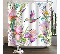Bovlleetd 180x200cm Aquarelle Fleur Oiseau Rideau De Douche Coloré Colibri Plante Fleurs Rideau De Salle De Bain DrôLe Animal Printemps Paysage Rideaux De Douche avec Crochet Rideau De Baignoire