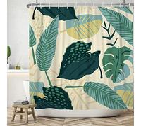 Bovlleetd 180x200cm Rideau De Bain Plante Abstraite Rideau De Douche Botanique Boho ImperméAble Rideaux De Douche Plante Tropicale du Milieu du SièCle Rideau De Baignoire Lavable avec Crochet