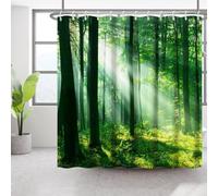 Bovlleetd 180x200cm Rideau De Douche ForêT Matin ForêT LumièRe du Soleil Rideau De Salle De Bain Impression 3D Paysage Forestier Rideau De Douche Naturel ForêT Verte Rideau De Bain éTanche