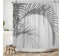 Bovlleetd 180x200cm Rideau de Douche Gris Feuille de Palmier - Ombre de Salle de Bain Plante Grise - Baignoire Étanche Art Déco Avec Crochets