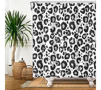 Bovlleetd 180x200cm Rideau De Douche Noir Et Blanc Motif Imprimé LéOpard Noir Blanc Rideau De Douche De Bain Polyester ImperméAble Ensemble De Salle De Bain avec Crochet