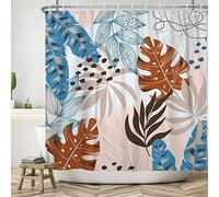 Bovlleetd 180x200cm Rideau de Salle de Bain Plante Abstraite imperméable Boho Rideau de Douche botanique Aquarelle Rideaux de Douche Plante Tropicale du Milieu du siècle Rideau de Baignoire Lavable