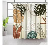 Bovlleetd Boho Botanico Rideau de douche 152 x 183 cm Motif aquarelle abstrait plante design mi-centre tropical, imperméable lavable en polyester rideaux de salle de bain avec 10 crochets pour