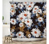 Bovlleetd Vintage Floral Rideau de Douche 180x200cm Aquarelle Boho Daisy Rideaux de Douche Rétro Botanique Fleur Décor de Salle de Bain Imperméable Rideau de Baignoire avec Crochet Rideau de Bain