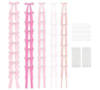 Bow Wall Decor 40 Pieces Pre Tied Photo Bacdrop With The Pink And 40 Pins | Bow Party Decorations with 100 Adhesive Dots for Wmen Girls Home Nursery Bedroom Wedding Birthday