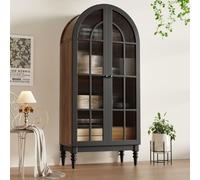 BOWDOW Armoire Haute 165cm, Rangement Portes Voûtées en Verre Noire | MDF robuste, portes vitrées, finition élégante, capacité 60 kg, pieds en bois, anti-bascule, montage facile en 30 min.