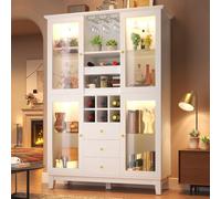 BOWDOW Buffet Haut Blanc 180cm avec 3 tiroirs, LED APP et USB | Meuble rangement blanc, 3 tiroirs, étagères réglables, porte-verres, porte-bouteilles, LED APP, USB, 120 cm