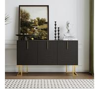 BOWDOW Buffet scandinave Noir 138 cm, 3 Portes, poignées dorées | 3 portes, étagères réglables, finition noire élégante, poignées dorées, pour salon, cuisine ou salle à manger.