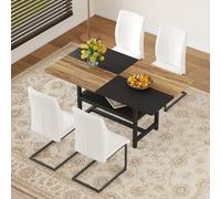 BOWDOW Ensemble Table à Manger 160cm, 4 Chaises Blanches PU, Rangement | Table MDF 160cm, rangement intégré, chaises PU, structure métal, montage 15 min.