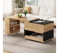 BOWDOW Table Basse Extensible 161cm avec côté Rotatif 360° | Table basse extensible, côté rotatif 360°, rangement caché, rolles, design modulable