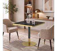 BOWDOW Table Carrée Sintered Stone 70x70cm, Pied INOX Doré, Marbre Noir | Sintered stone 3cm, acier inoxydable doré, 70x70x75cm, noir marbre, résistant rayures, base lestée.